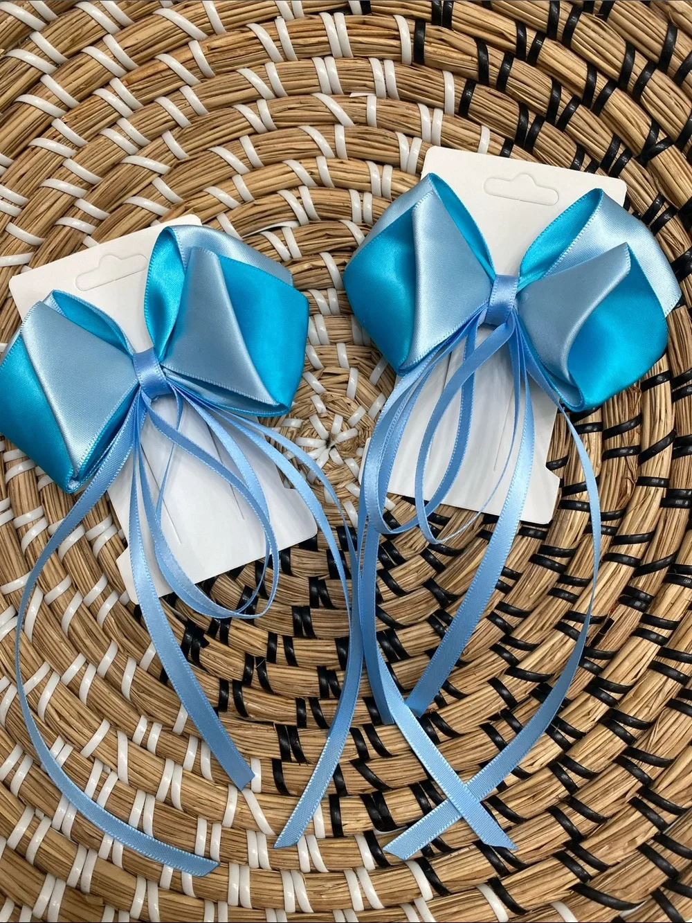 Satin Double-Tone Blue Ribbon Hair Bows